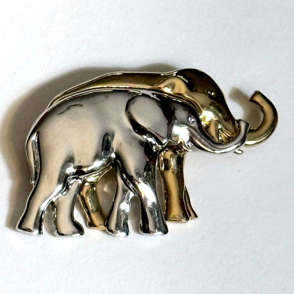 Silver and Gold Tone Elephant Brooch